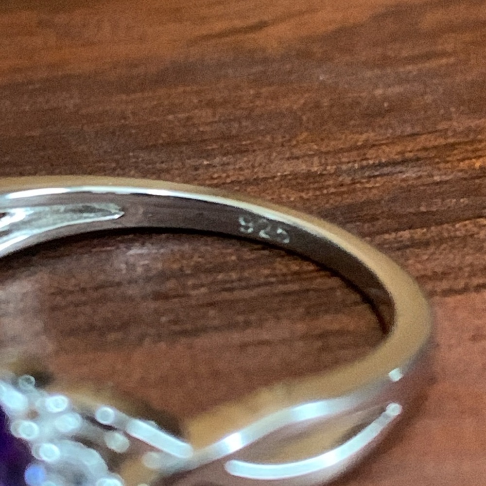 Sterling Silver Triple Oval Amethyst CZ Ring - Picture 5 of 6